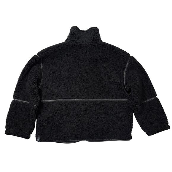 Abercrombie & Fitch Black Sherpa Jacket Women's Size L Faux Leather Trim Detail - Picture 2 of 8